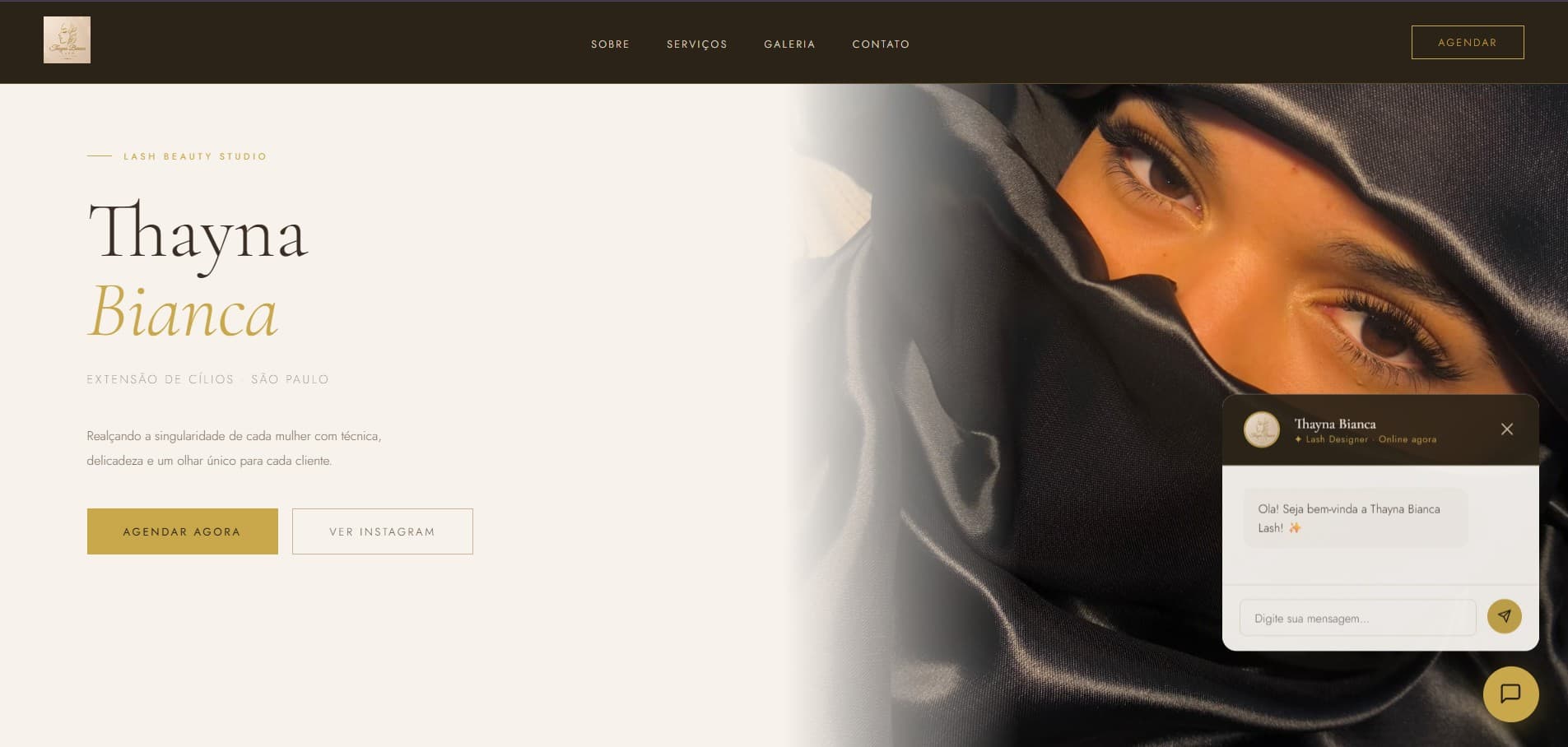 Screenshot do projeto Thayna Bianca Lash Beauty Studio